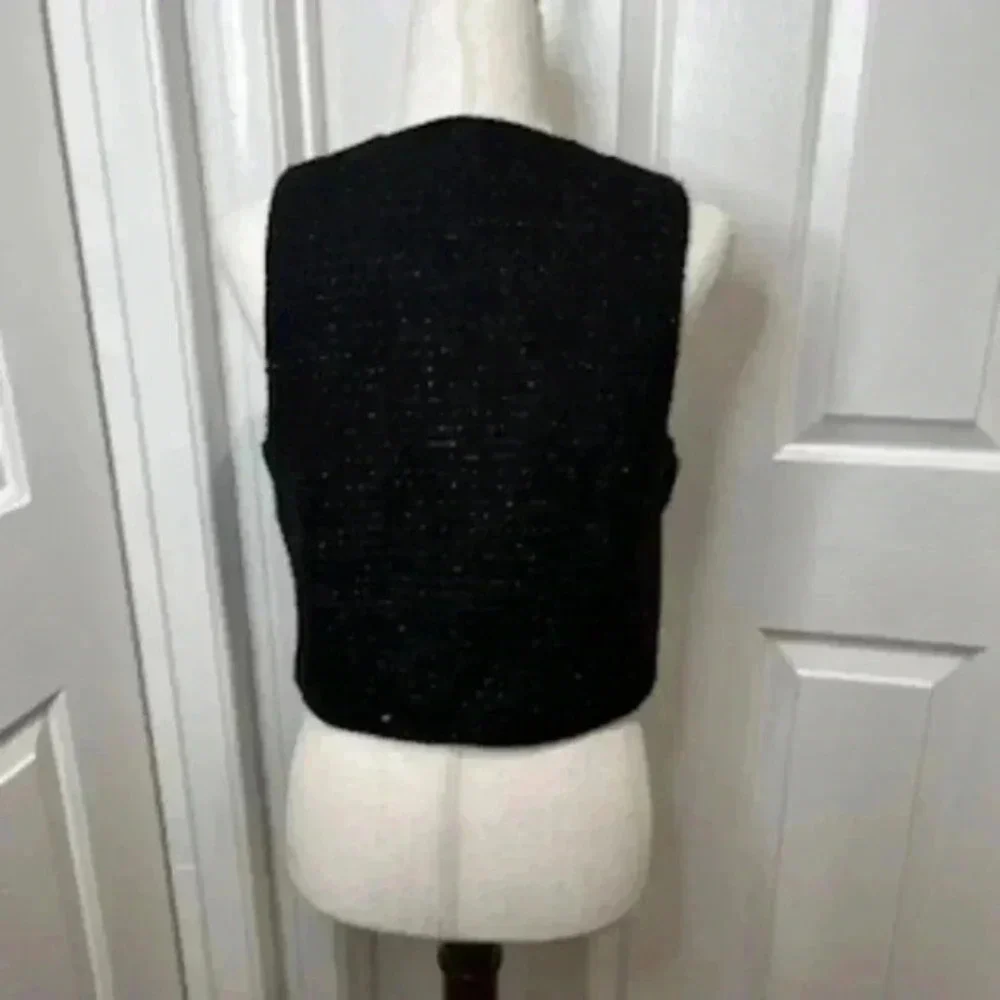 NEW Jason Wu V-neck 3 Button Black Tweed Metallic Vest Women’s Sz Medium‎ NWT